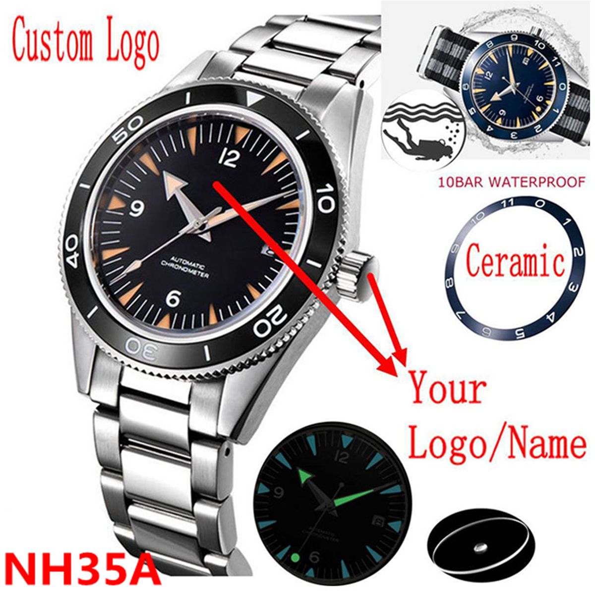 Luxury Watch Market - Custom Logo NH35 Movement Watch 10bars