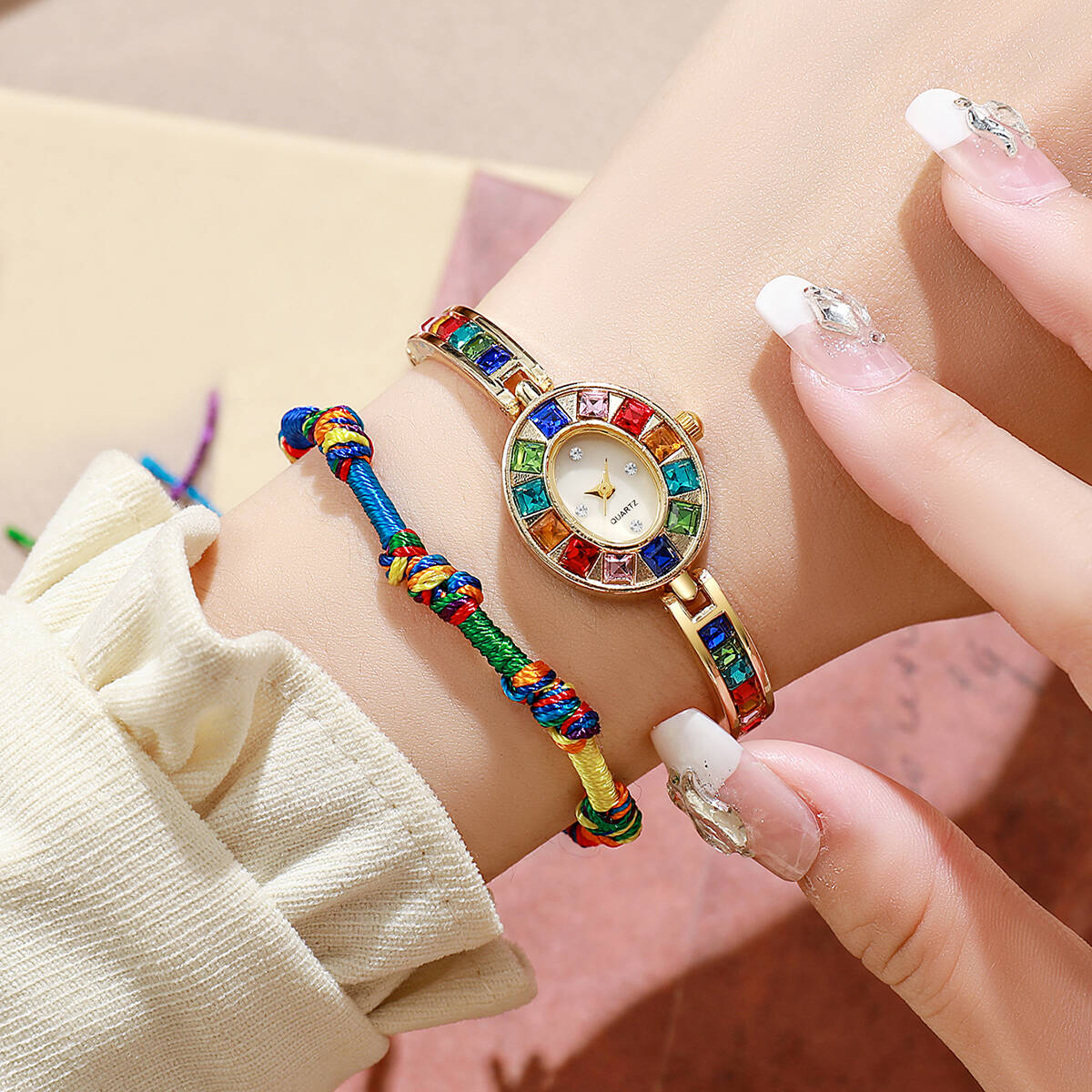 Luxury Watch Strap - 2PCS/Set Luxury Rhinestone Women Watches Fashion