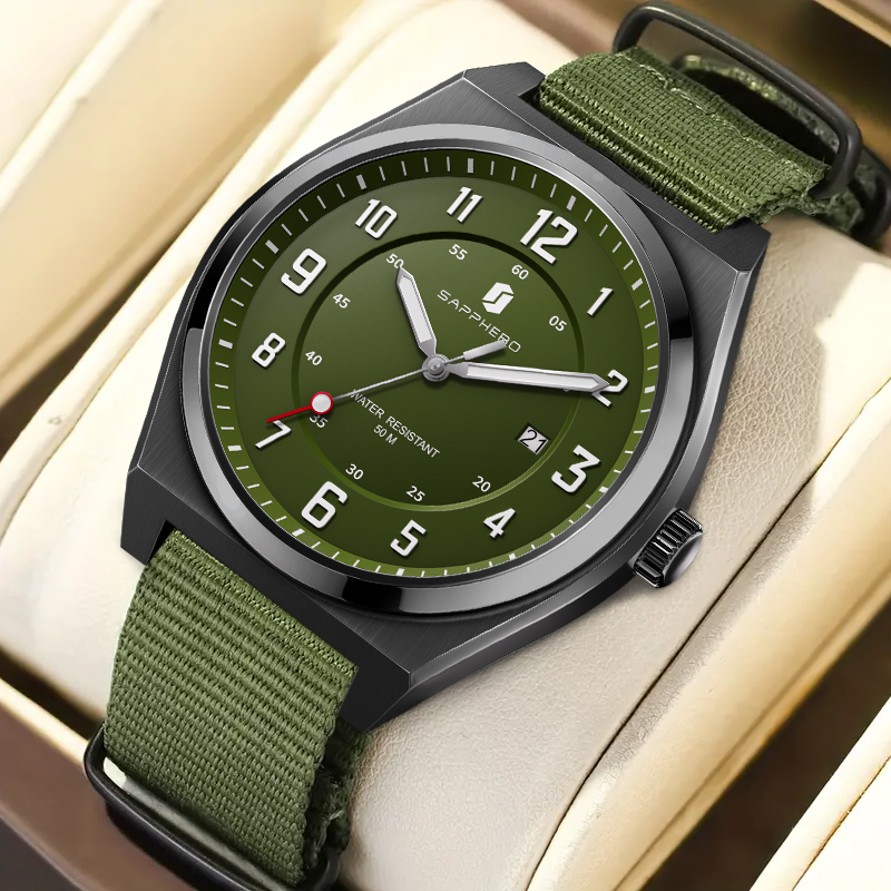Luxury Watch With Green Dial - SAPPHERO Men's Sports Quartz Watch Military